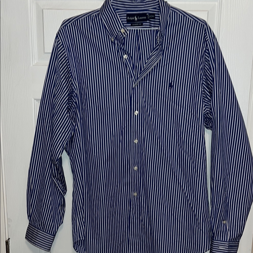 Ralph Lauren Blue and White Casual Button Down Shirt